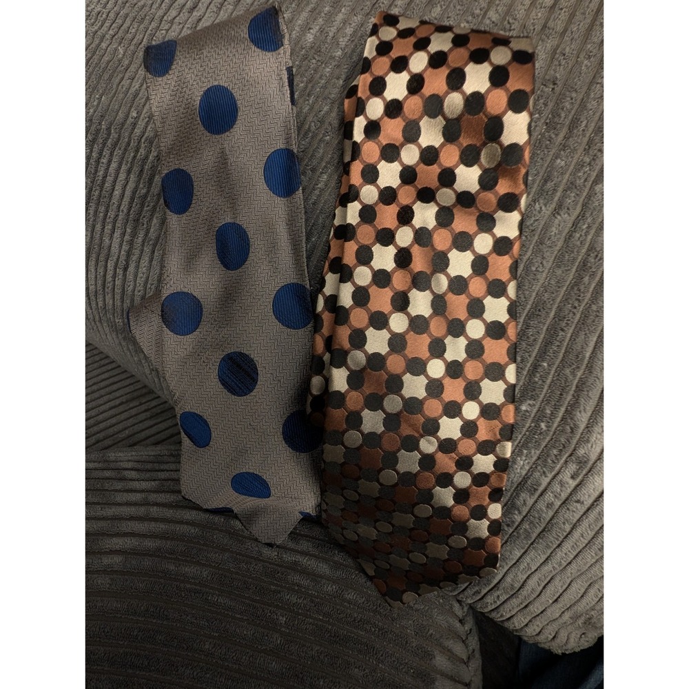 Geoffrey Beene Mens Silk Necktie Lot 2 Blue Polka Dot Brown Geometric Ties